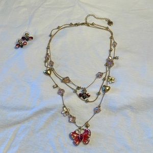 Betsey Johnson bumblebee and buttery necklace and earrings set